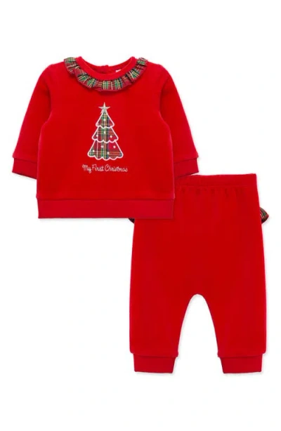 Little Me Babies'  First Christmas Plaid Tree Top & Joggers Set In Red