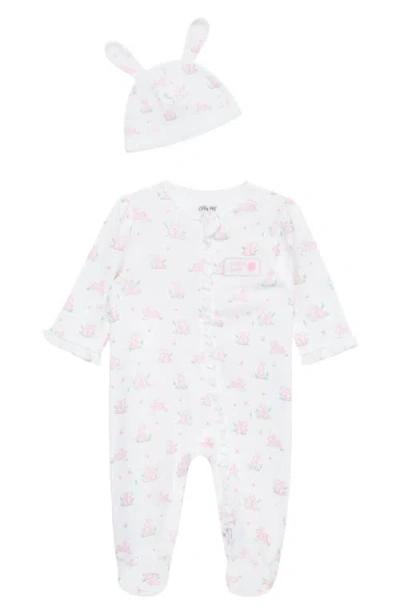 Little Me Babies'  First Easter Bunny Print Cotton Footie & Hat Set In Pink