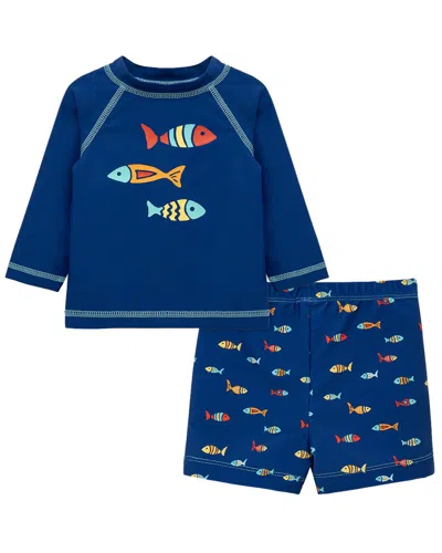 Little Me Kids' Fish Rashguard Set In Blue