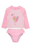 Shop Little Me Flamingo Long Sleeve Two-piece Rashguard Swimsuit In Pink