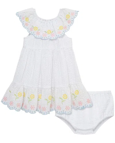 Little Me Kids' Floral Border Sundress Panty In White