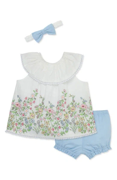 Little Me Babies' Floral Border Top, Shorts, & Headband In Blue