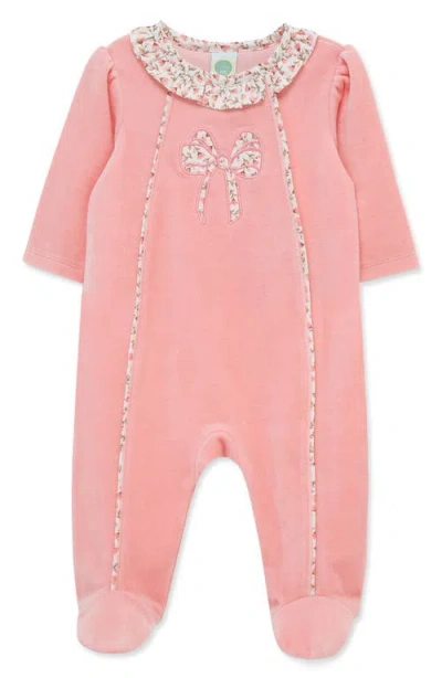 Little Me Babies'  Floral Bow Velour Footie In Pink