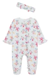 LITTLE ME LITTLE ME FLORAL COTTON FOOTIE & HEADBAND SET