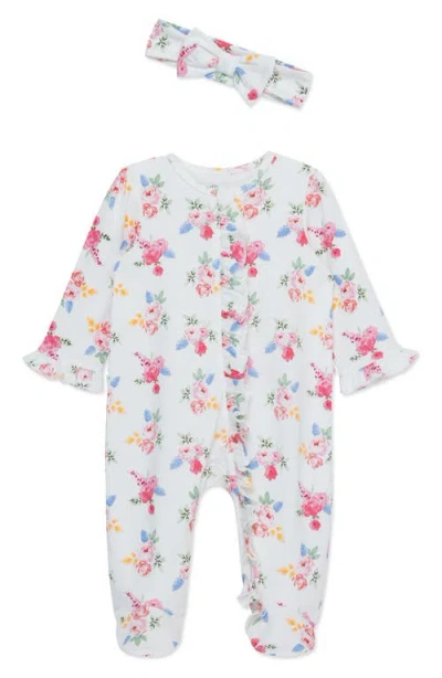 Little Me Babies'  Floral Cotton Footie & Headband Set