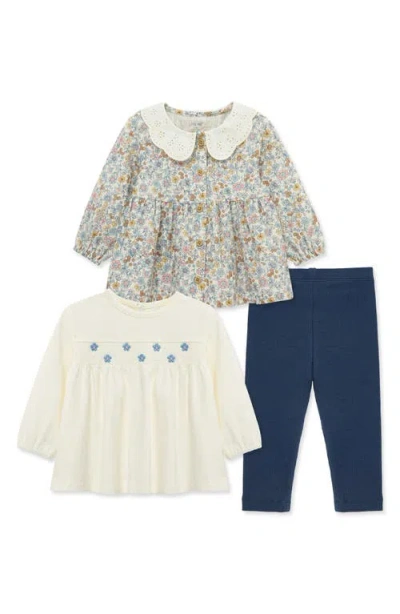 Little Me Babies'  Floral Mix & Match Tops & Leggings Set In Blue