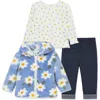 Little Me Floral Print Fleece Hoodie, Long Sleeve Top & Leggings Set In Blue