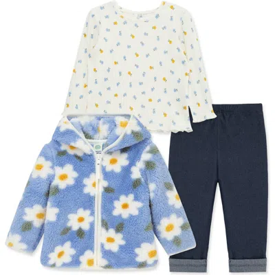 Little Me Babies'  Floral Print Fleece Hoodie, Long Sleeve Top & Leggings Set In Blue