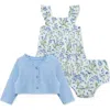 Little Me Floral Print Knit Dress & Cardigan Set In Blue