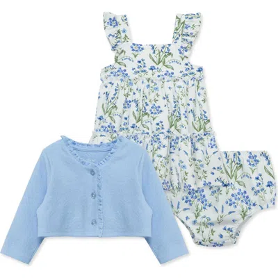 Little Me Babies'  Floral Print Knit Dress & Cardigan Set In Blue