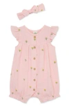 Little Me Floral Romper & Headband Set In Pink
