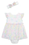 Little Me Floral Skirted Bodysuit & Headband Set In Pink