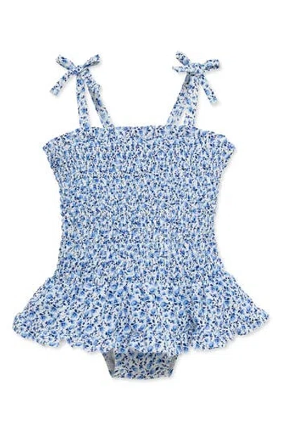 Little Me Babies'  Floral Smocked One-piece Swimsuit In Blue