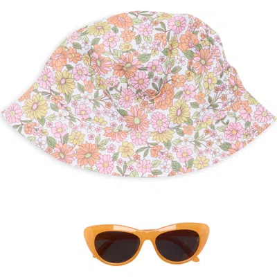 Little Me Kids'  Floral Sun Hat & Cat Eye Heart Sunglasses Set In Pink
