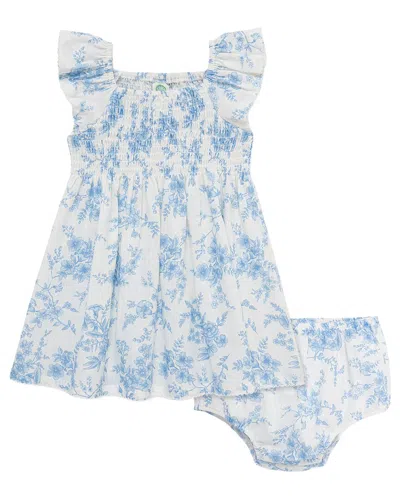 Little Me Kids' Floral Toile Sundress Panty In Blue