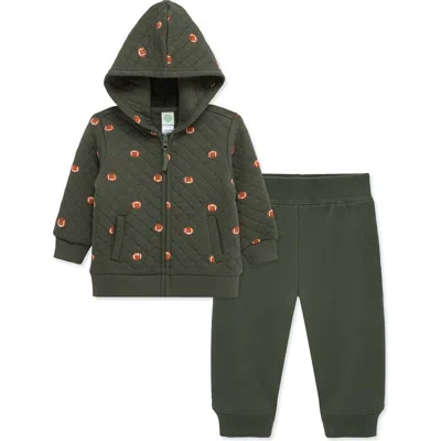 Little Me Babies'  Football Quilted Hoodie & Joggers Set In Green