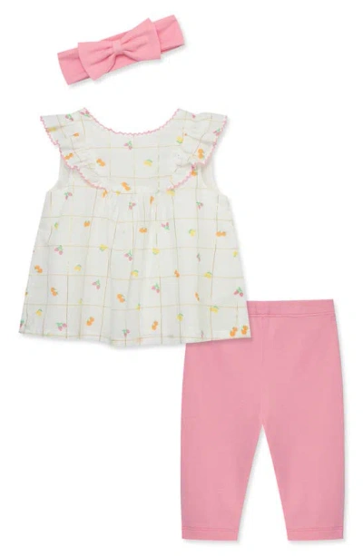 Little Me Babies'  Fruit Basket Top, Leggings & Headband Set In Pink
