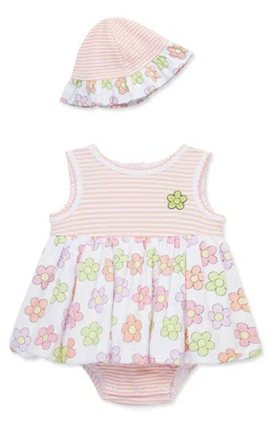 Little Me Babies'  Fun Daisy Skirted Bodysuit & Hat Set In Pink