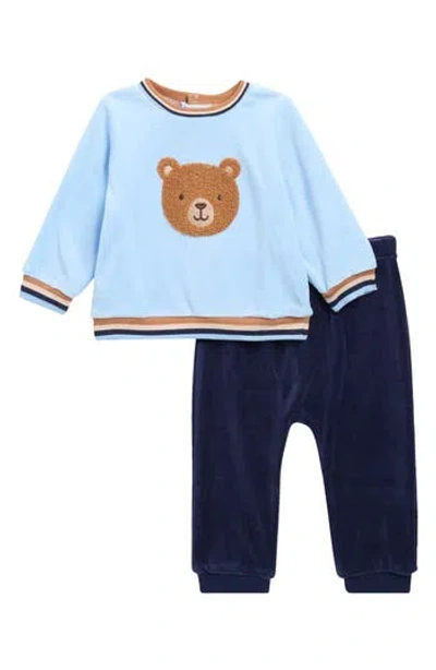 Little Me Babies'  Fuzzy Bear Sweater & Joggers Set In Blue