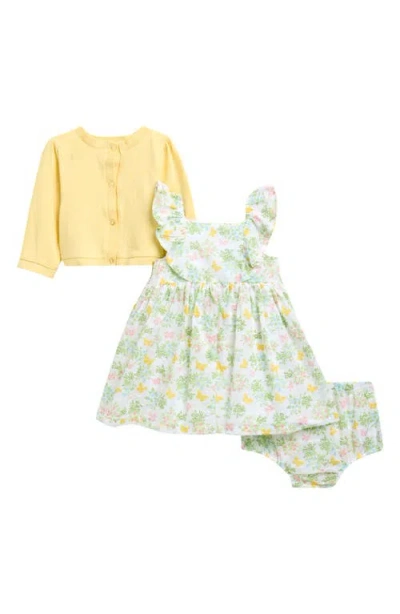 Little Me Babies'  Garden Dress, Bloomers & Cardigan Set In Yellow
