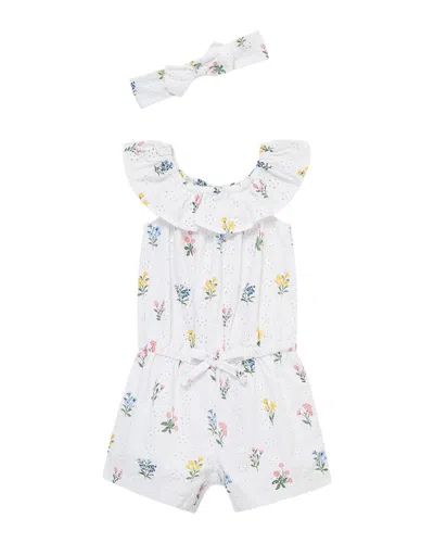 Little Me Kids' Garden Eyelet Woven Romper Headband In White