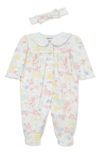 Little Me Babies'  Garden Floral Footie & Headband Set In White