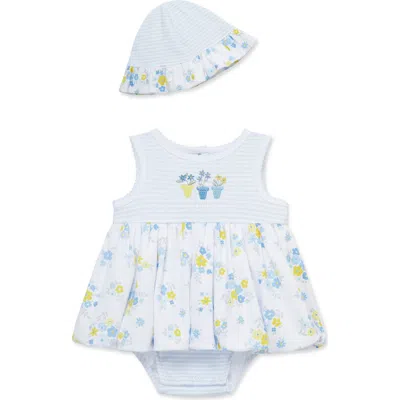Little Me Babies'  Garden Skirted Bodysuit & Hat Set In Blue