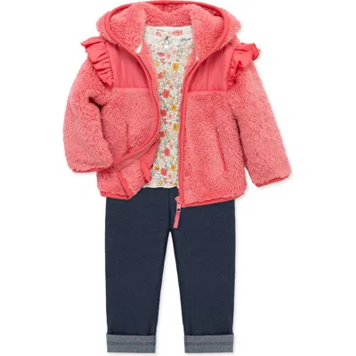 Little Me Babies'  Garden T-shirt, Fleece Hooded Jacket & Denim Leggings Set In Blue