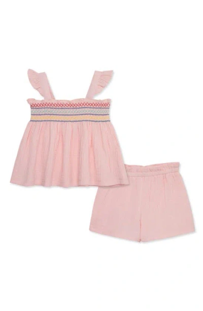 Little Me Babies'  Gauze Tank & Shorts Set In Pink