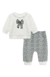 Little Me Geo Bow Shirt & Joggers Set In White