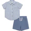 Little Me Gingham Cotton Button-up Shirt & Shorts Set