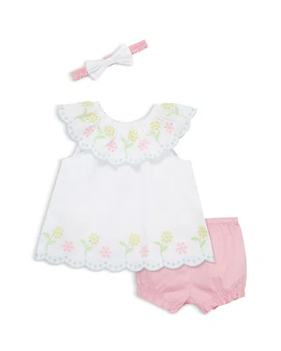 Little Me Girls' 3 Piece Multi Eyelet Sunsuit Set - Baby In Pink