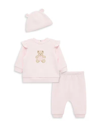 Little Me Girls' Bear Quilted Top, Hat & Pants Set - Baby In Pink
