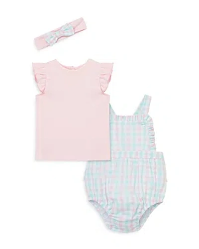 Little Me Girls' Check Bubble Romper & Headband - Baby In White/pink