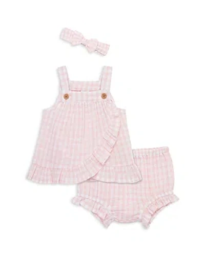 Little Me Girls' Check Sunsuit & Headband Set - Baby In Pink