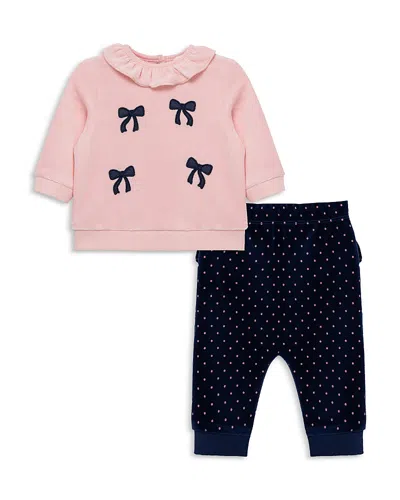Little Me Girls' Chenille Bows Top & Velour Pant Set - Baby In Multi