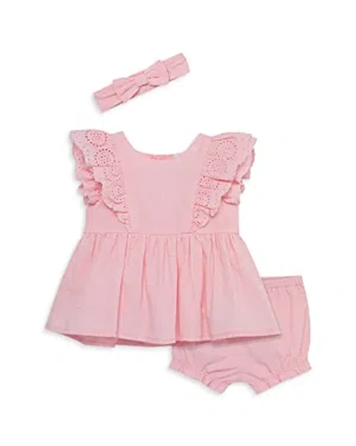 Little Me Girls' Cotton Eyelet Sunsuit Set With Headband - Baby In Pink