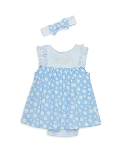 Little Me Girls' Daisies Cotton Bodysuit Dress With Headband - Baby In Blue