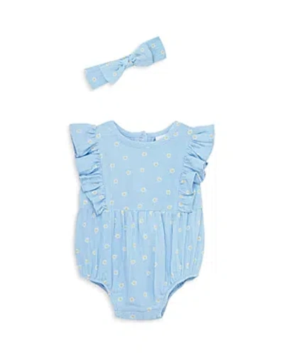 Little Me Girls' Daisy Cotton Bubble One Piece With Headband - Baby In Blue