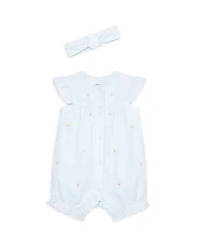 Little Me Girls' Daisy Cotton Romper With Headband - Baby In Blue