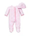 Little Me Girls' Damask Print Footie & Hat Set - Baby In Pink Multi