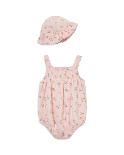 Little Me Girls' Ditsy Terry Bubble Romper & Hat Set - Baby In Pink