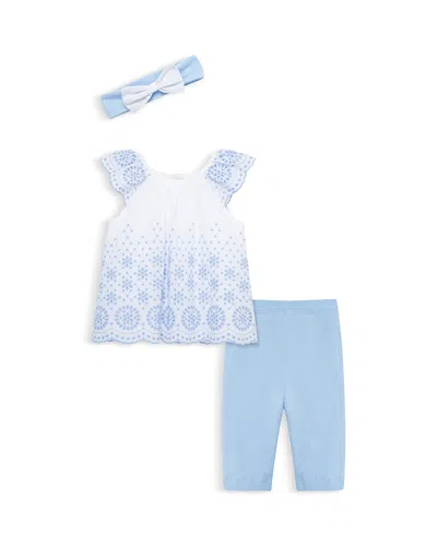 Little Me Girls' Eyelet Top, Leggings & Headband Set - Baby In Blue