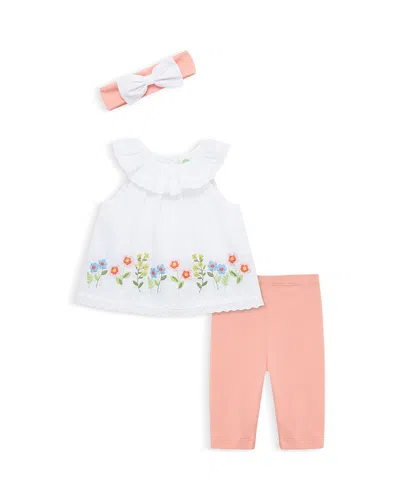 Little Me Girls' Floral Border Top, Leggings & Headband Set - Baby In Pink