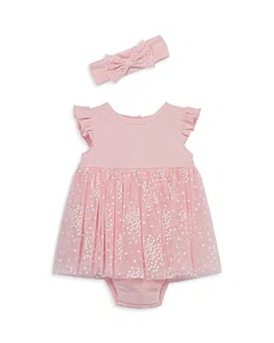 Little Me Girls' Floral Spray Popover Dress With Headband - Baby In Pink