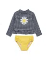 Little Me Girls' Gingham Daisy Rash Guard And Swim Bottom Set - Baby In Black