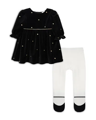 Little Me Girls' Gold Dot Dress & Tights Set - Baby In Brown