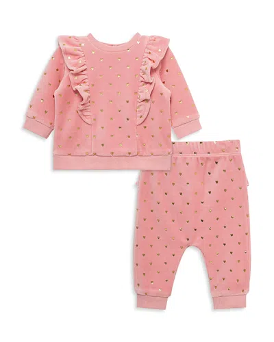 Little Me Girls' Gold Hearts Velour Set - Baby In Pink