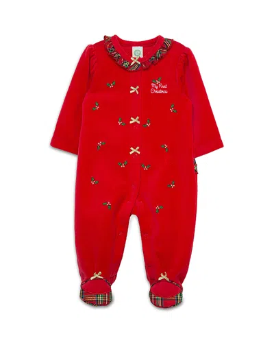Little Me Girls' Holly Plaid Footie - Baby In Red