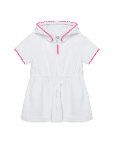 Little Me Girls' Hooded Zip Front Swim Cover Up - Baby In White